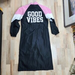 LOVE Good‎ Vibes Color Block Windbreaker Long Jacket Lightweight Pink White M